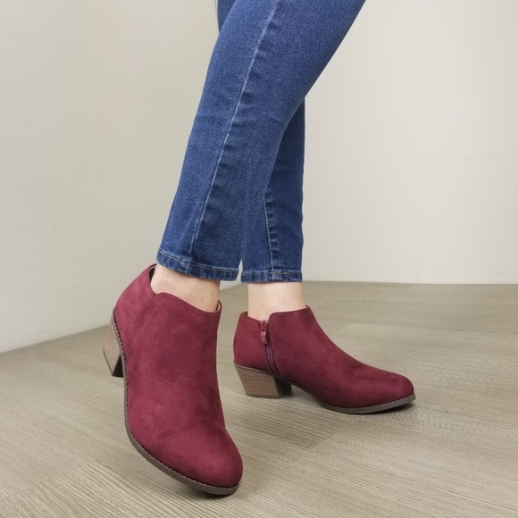 Vegan Suede Fall Color  Burgundy Ankle Booties - Picture 5 of 8